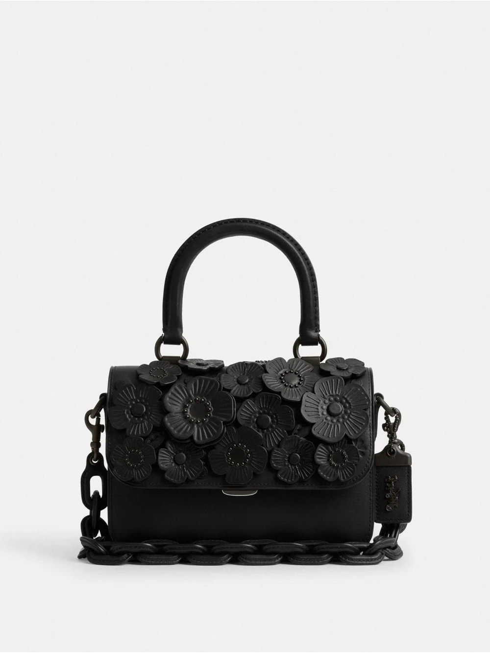RARE Coach Rogue Top Handle Bag With Tea Rose in Black